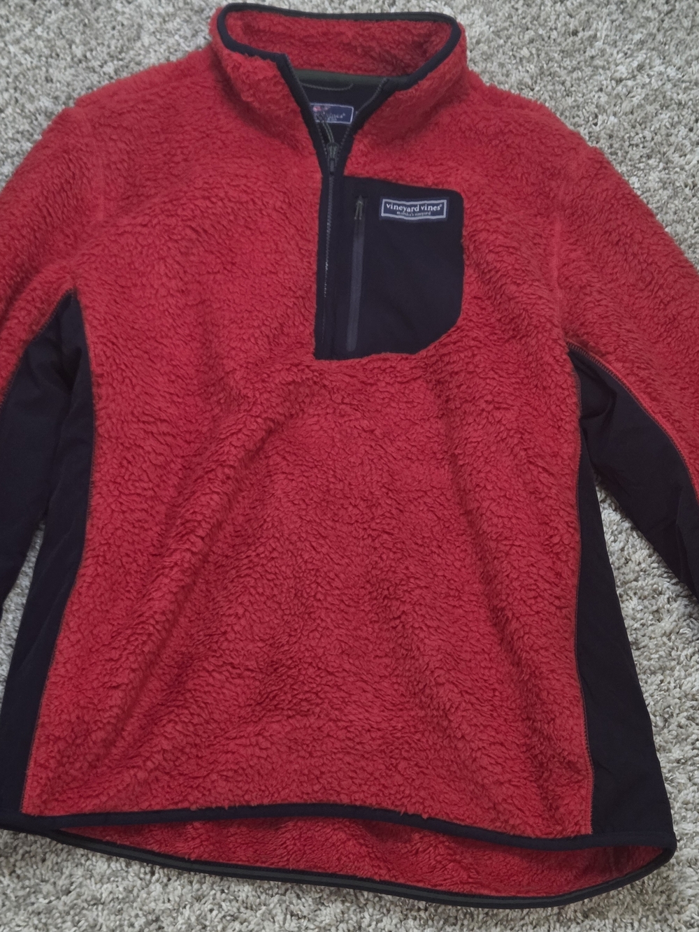 Vineyard Vines Mens Sherpa Pile Fleece Quarter Zip Red Black L
